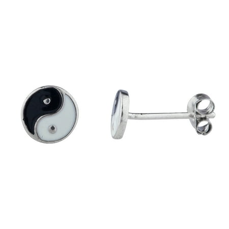 Lux Accessories Silver Tone Ying Yang Twin pair Enamel Novelty Stud