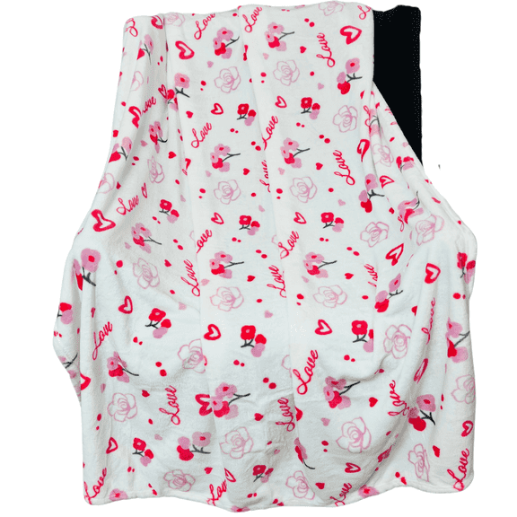 Serafina Home Valentine' Day Soft Throw Blanket: Rosy Love, Pink White, Accent for Couch Sofa Chair Bed or Dorm