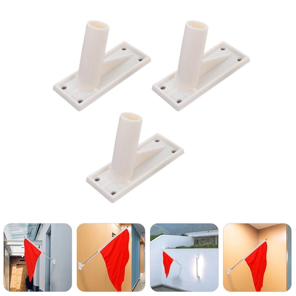 PartyKindom 3Pcs White Adhesive Flag Pole Holder Mounting Brackets for Wall Yard Roof Truck Use