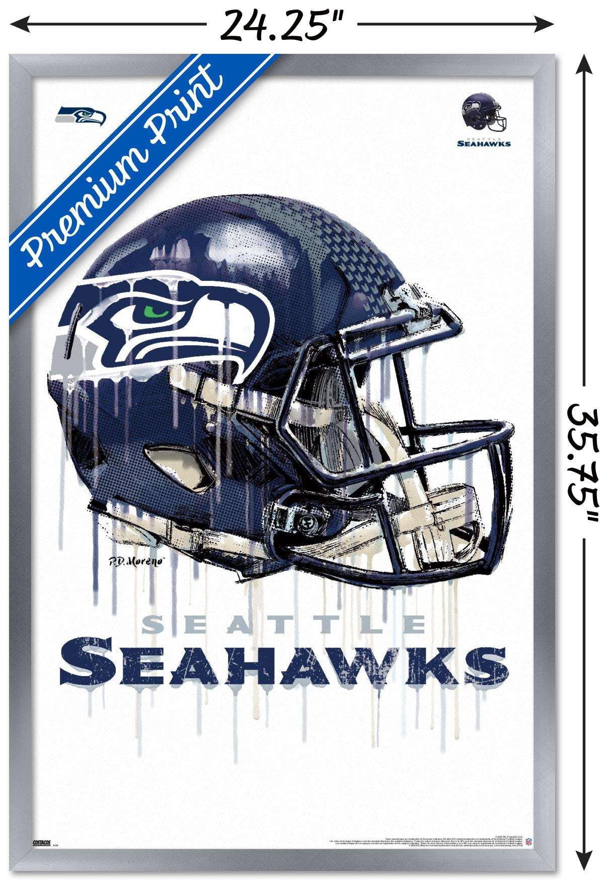 NFL Seattle Seahawks - Drip Helmet 20 Wall Poster, 22.375" x 34", Framed