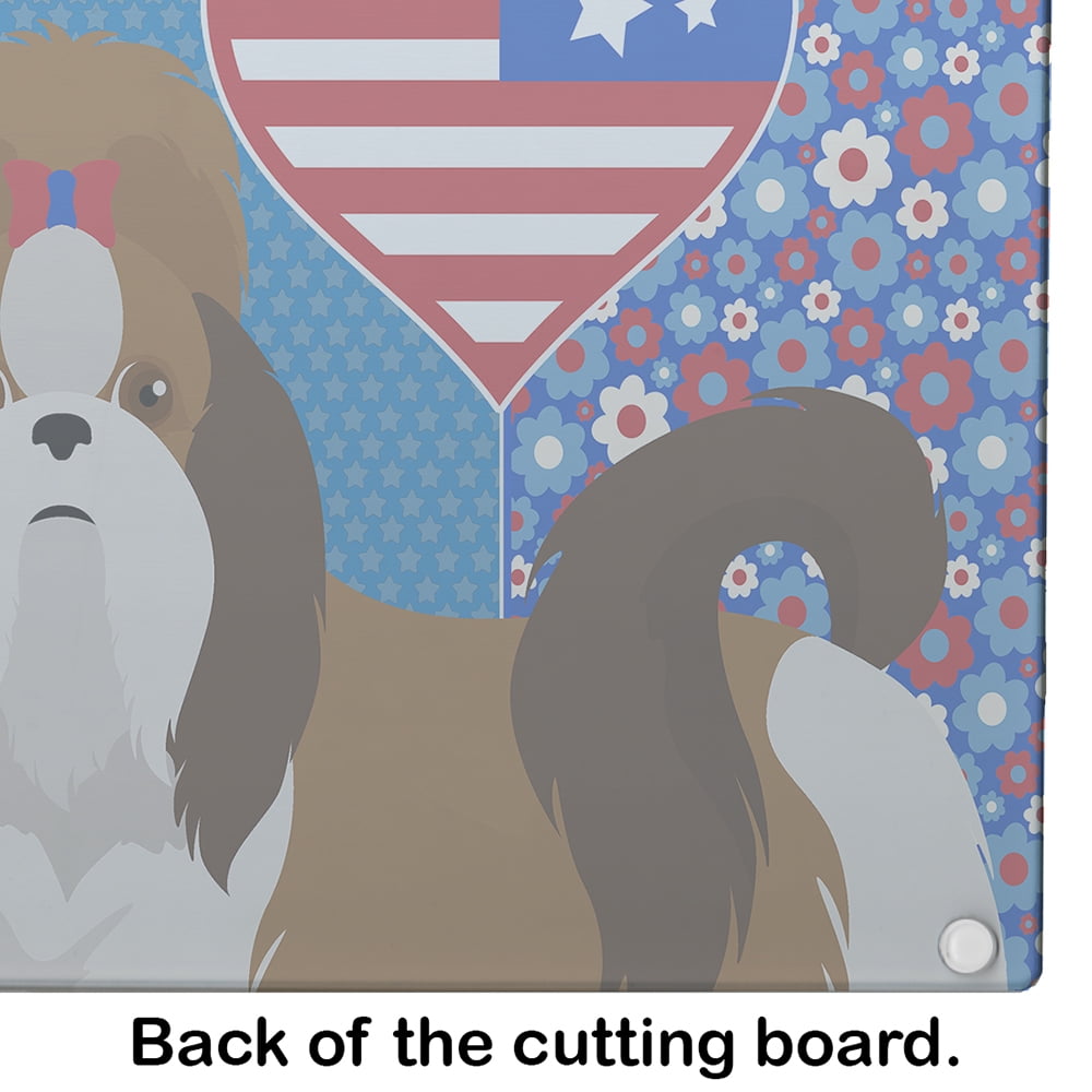 Red and White Shih Tzu Glass Cutting Board Large 12 in x 15 in
