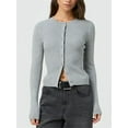 thumbnail image 3 of Gupgi Women Knit Cardigan Autumn Sweater Solid Color Long Sleeve Round Neck Button Up Ribbed Knitwear, 3 of 7