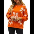 thumbnail image 1 of Suéter de Mujer de Otoño, Larga, Cuello Redondo, Jersey de Punto de Gran Tamaño, Tops Casuales con Estampados. Naranja XL, 1 of 9