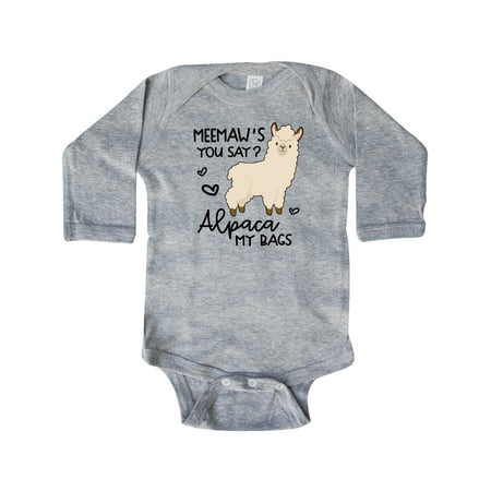 

Inktastic Meemaw s You Say Alpaca My Bags Gift Baby Boy or Baby Girl Long Sleeve Bodysuit