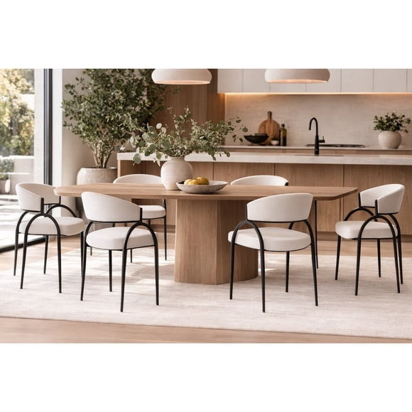Brassex Jenifer Ensemble de 2 chaises de salle à manger rembourrées pour cuisine et salle à manger avec dossier incurvé et structure en métal, crème/noir