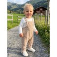 thumbnail image 6 of RUINIXCW Infant Girl Boy Outfit Long Sleeve Crew Neck Solid Color Romper Plaid Print Overall Pants and Hat Set, 6 of 9