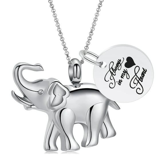Elephant Urn Necklace for Ashes Animal Cremation Jewelry for Women Men Stainless Steel Memorial Necklaces Ash Holder for Human / Pet