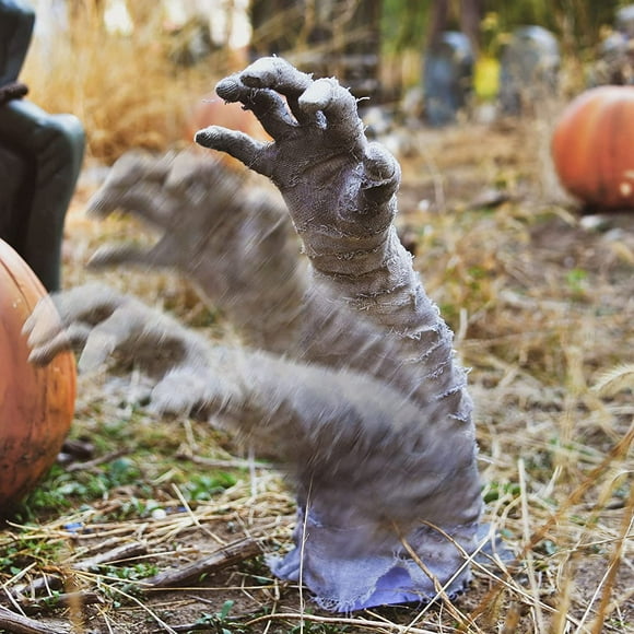 19 Pouces Halloween Mains Mobiles Décorations avec Effet Sonore Effrayant, Conception avec Fonction d'Activation de Mouvement et de Son, Effrayant Décorations de Bras de Zombies pour Pelouse, Cimetière, Extérieur - -