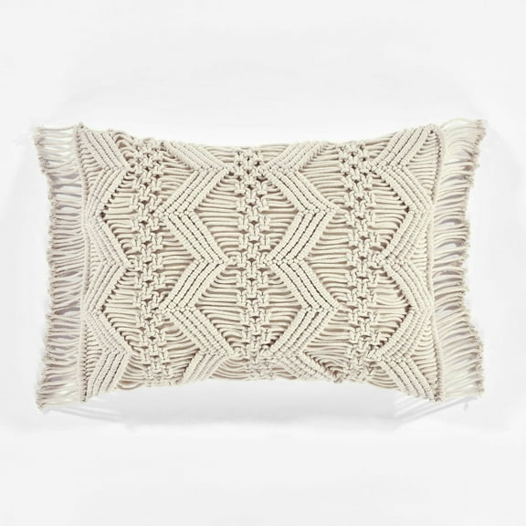 Lush Decor Studio Chevron Macrame Decorative Pillow Cover Neutral Single 13x20 3