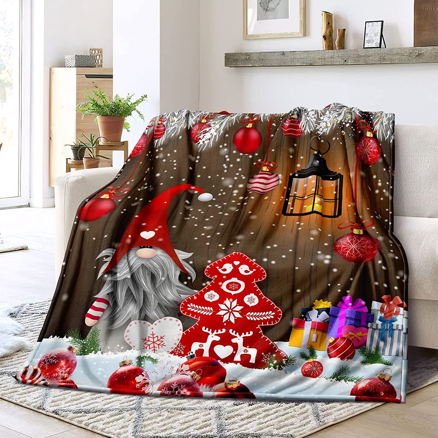 ラグ Spain made Christmas rug blanket Christmas Throw Blanket,Scandinavian Christmas Santa Gnomes