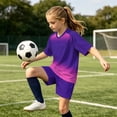 thumbnail image 4 of IFNWSV Girls Athletic Sets 2 Piece Short Sleeve Round Neck Thin and Breathable Top and Shorts with Pocket Set Purple 11-12 Years, 4 of 7