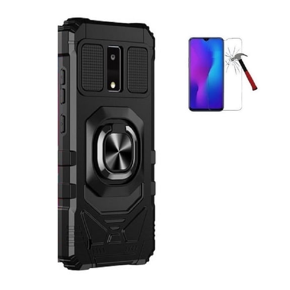 Phone Case for Blu View 4, Ring Kickstand Hybrid Case Cover   Tempered Glass (Black)