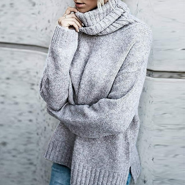 Chandail Col Roulé Manches Longues Mode Femme Chandail Col Roulé Tricoté Ample
