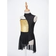thumbnail image 5 of MSemis Kids Girls Sequins Contemporary Latin Jazz Dance Costume Lyrical Dance Dress Gold 12, 5 of 7