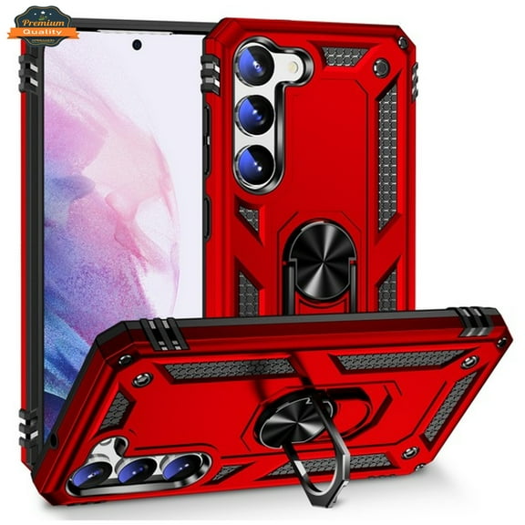 For Samsung Galaxy A36 Shockproof Hybrid Dual Layer PC TPU with Metal Ring Kickstand Heavy Duty Armor Shell Phone Case Cover by Xpression, Red