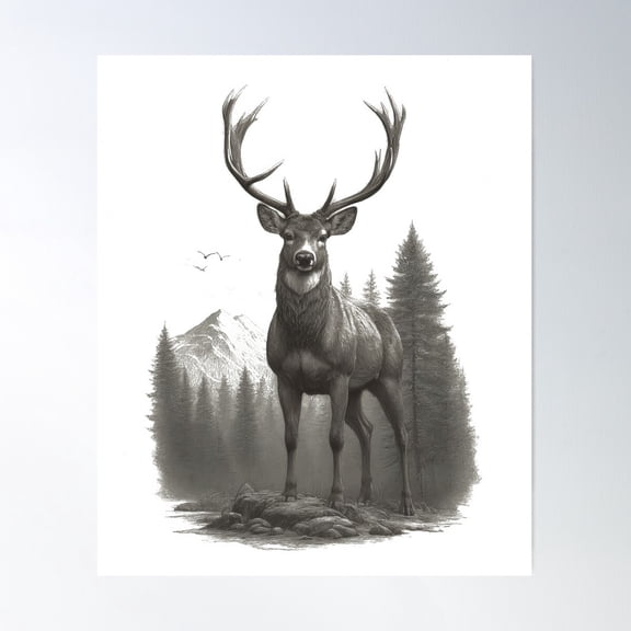 Majestic Deer Standing In Forested Poster Wall Art, Modern Wall Decor For Living Room Bedroom, 8x12 UNFRAMED