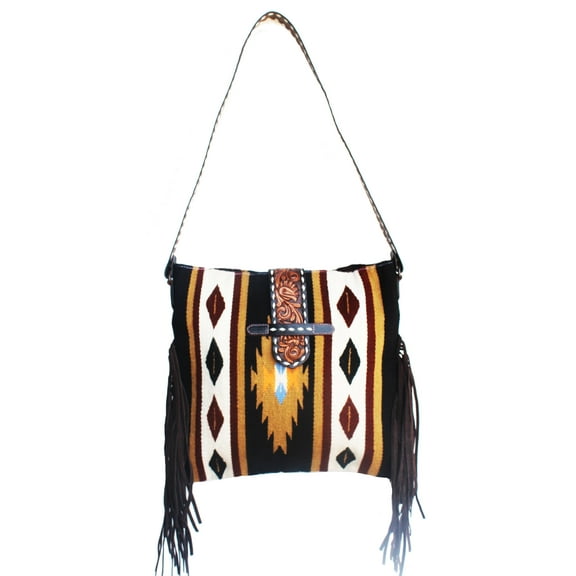 Women's Handwoven Wool Rodeo Cowgirl Shoulder Bag Purse Brown 27FK26