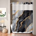 thumbnail image 6 of No Hook Shower Curtain with Built-in Rings - Black and Gold Marble Texture Washable Waterproof Fabric Bathroom Curtains for Hotel,Rentals, 72X 96 Inch Extra Long , Abstract Modern Lines, 6 of 8