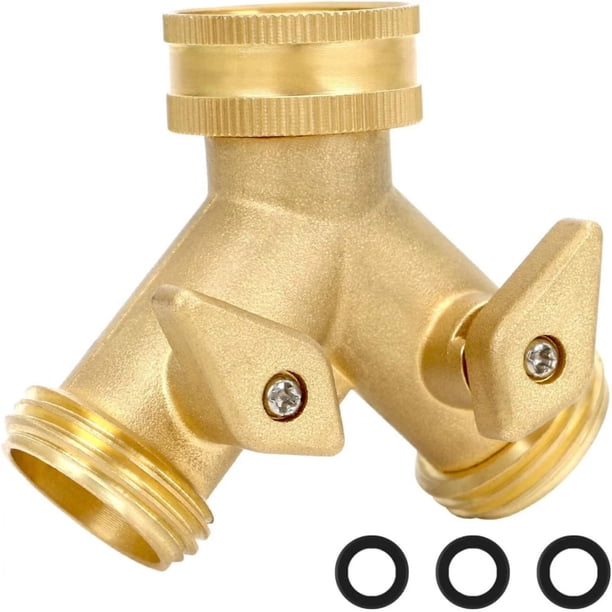 Divisor de manguera de latón - Conector de agua de jardín de 2 vías - Latón macizo, a prueba de fugas - para grifos estándar, jardinería y cuidado del césped