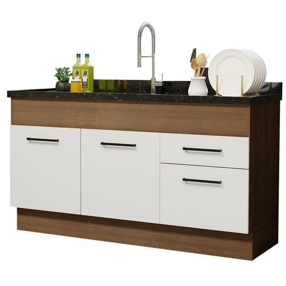 Mueble de Cocina Para Tarja Madesa Agata 150 cm 2 Puertas y 2 Cajones (Sin Tablero Ni Tarja) Marrón/Blanco