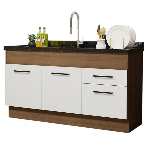 Mueble de Cocina Para Tarja Madesa Agata 150 cm 2 Puertas y 2 Cajones (Sin Tablero Ni Tarja) Marrón/Blanco