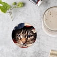 thumbnail image 4 of Drink Coasters Set Of 6 With Holder Brown Tabby Cat'S Head Is Sticking Out Of The Crack In American Flag Water Absorbent Ceramic Coasters Tabletop Protection,Suitable For Various Cup,Home Decor, 4 of 4