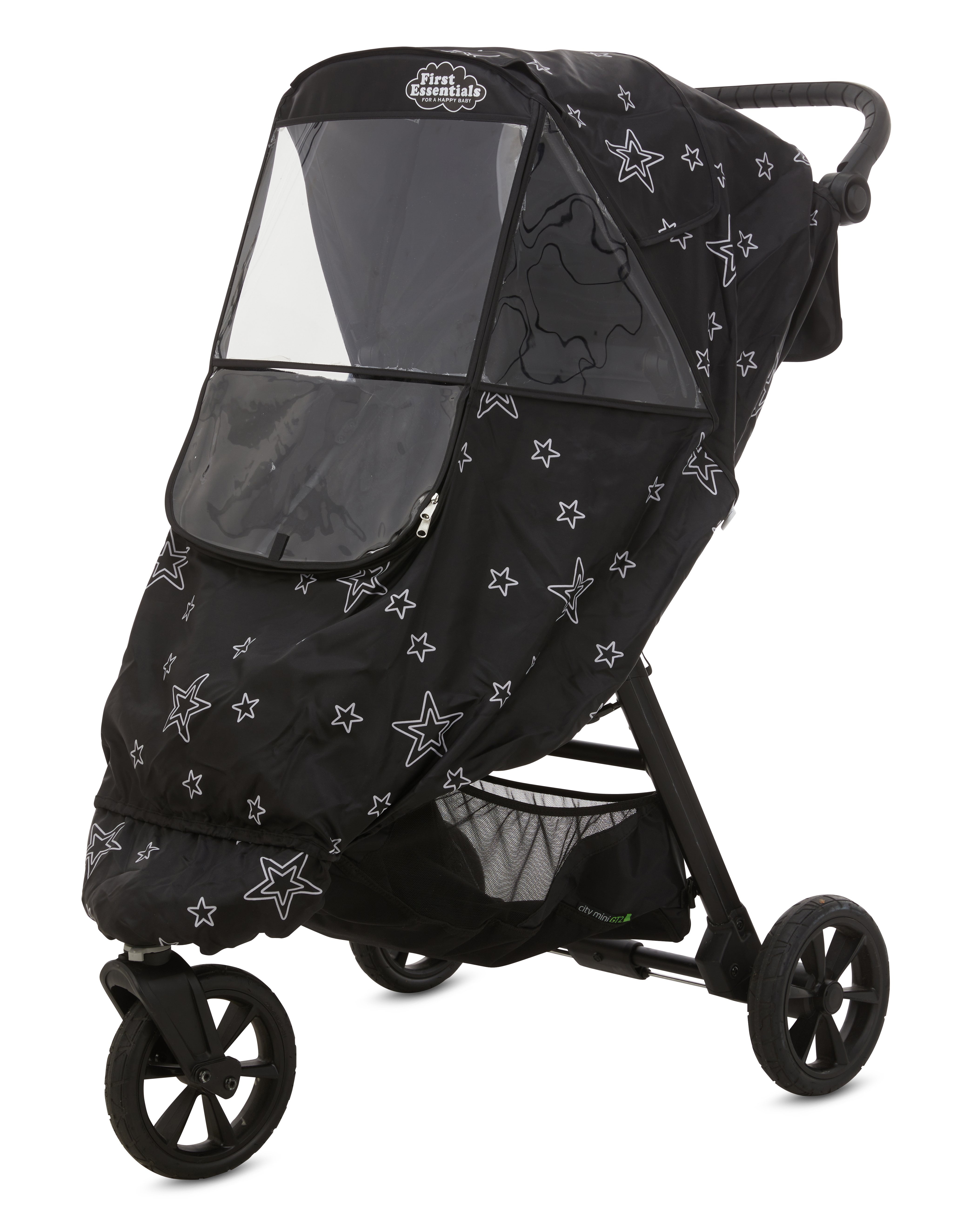 First Essentials Stroller Rain Cover Universal, Baby Travel Weather Shield, Windproof Waterproof, Protect from Dust Snow (Black)