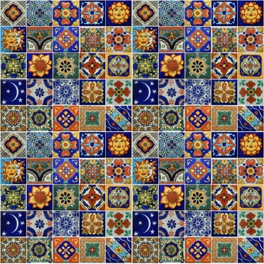 Color y Tradicion Multicolor Ceramic 2" x 2" Mexican Tiles, 100 Pieces