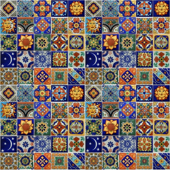 Color y Tradicion Multicolor Ceramic 2" x 2" Mexican Tiles, 100 Pieces