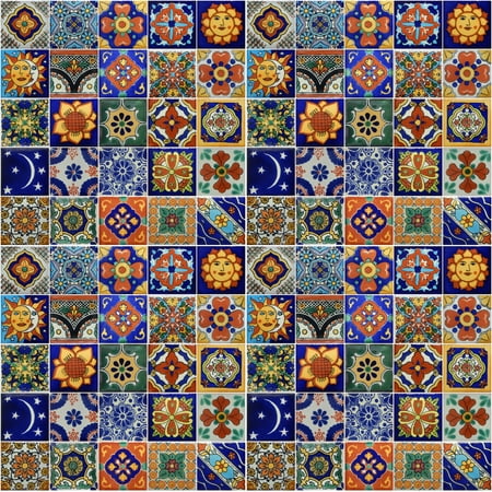 Color y Tradicion Multicolor Ceramic 2" x 2" Mexican Tiles, 100 Pieces