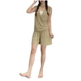 thumbnail image 5 of TEAJOPSUU Women's Soft Pajama Set Lightweight Cozy Cotton Blend Pajamas Draped Cowl Neck Sleeveless Top & Drawstring Ruffle Hem Shorts Summer Comfy 2 Piece Loungewear Sleepwear B-Beige, 5 of 5
