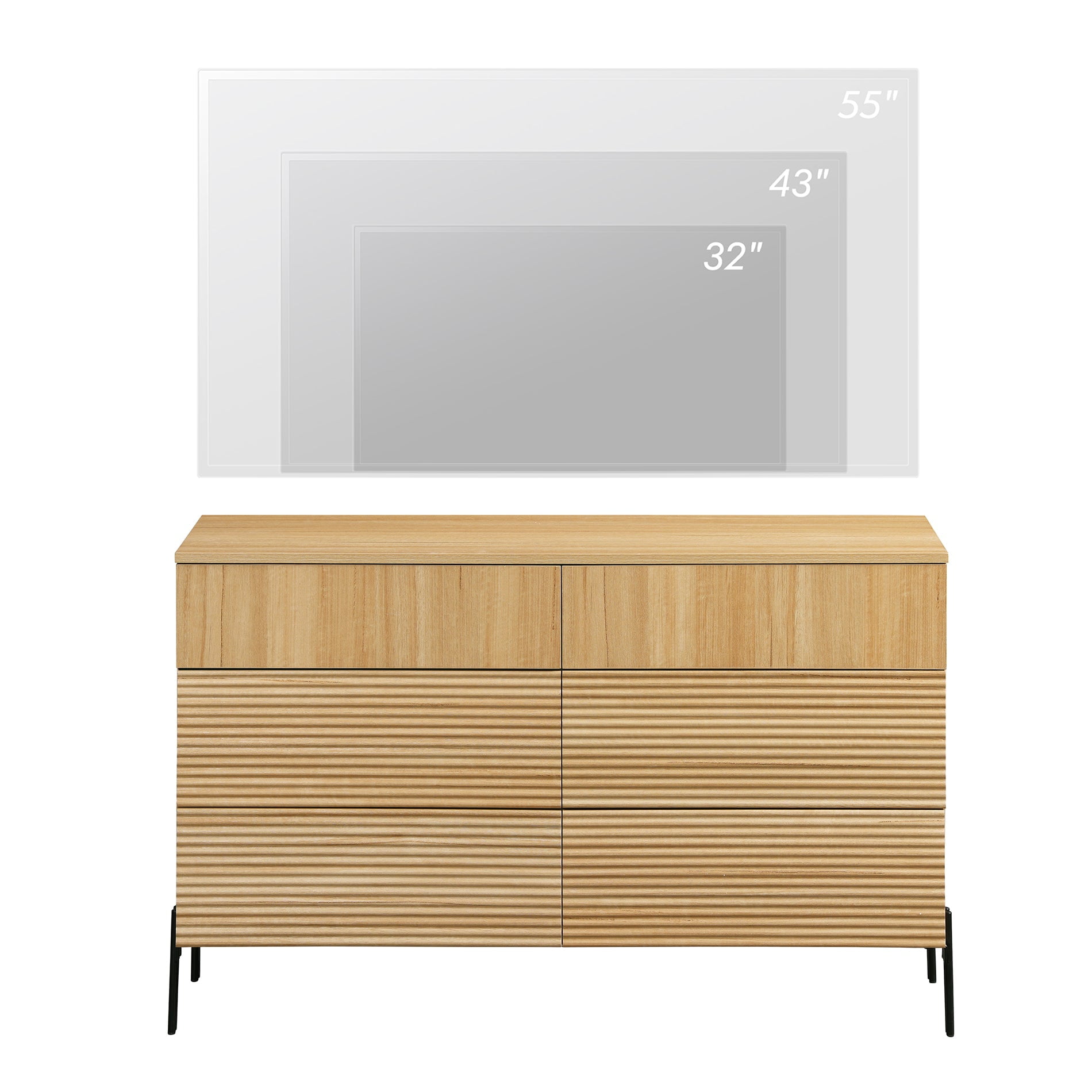 FITUEYES Wood Dresser with 6 Drawers, TV Entertainment Center with Storage for 55" TV, Wide Chest of Drawers for Bedroom, Living Room, Entryway, Oak