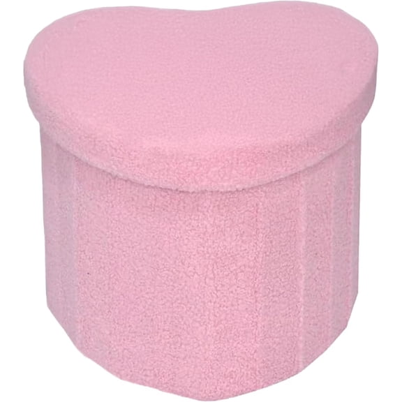 Aria Home Modern Heart Shaped Ottoman with Storage, Boucle Upholstered Accent Seat, Pink