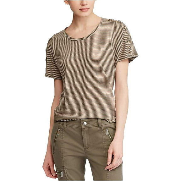 Lauren Ralph Lauren Lace-Up-Sleeve Striped T-Shirt (Sage Moss Chalk, XXL)
