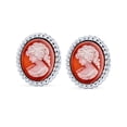 thumbnail image 2 of Bling Jewelry Womens Classic Vintage Terracotta Red White Victorian Lady Cameo Stud Earrings Silver, 2 of 4