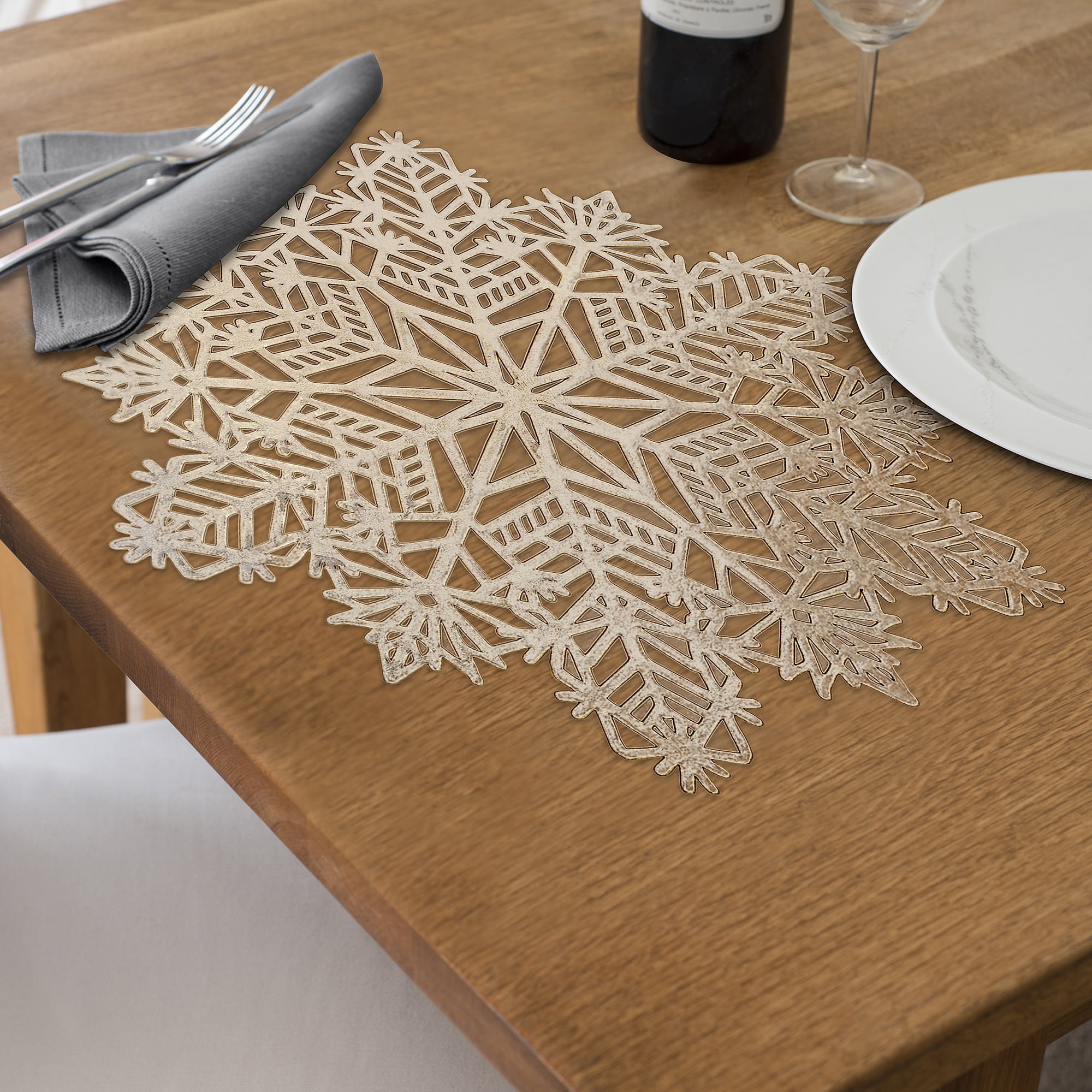 Pvc Cut Out Snowflake Placemat (Gold) - Set of 12