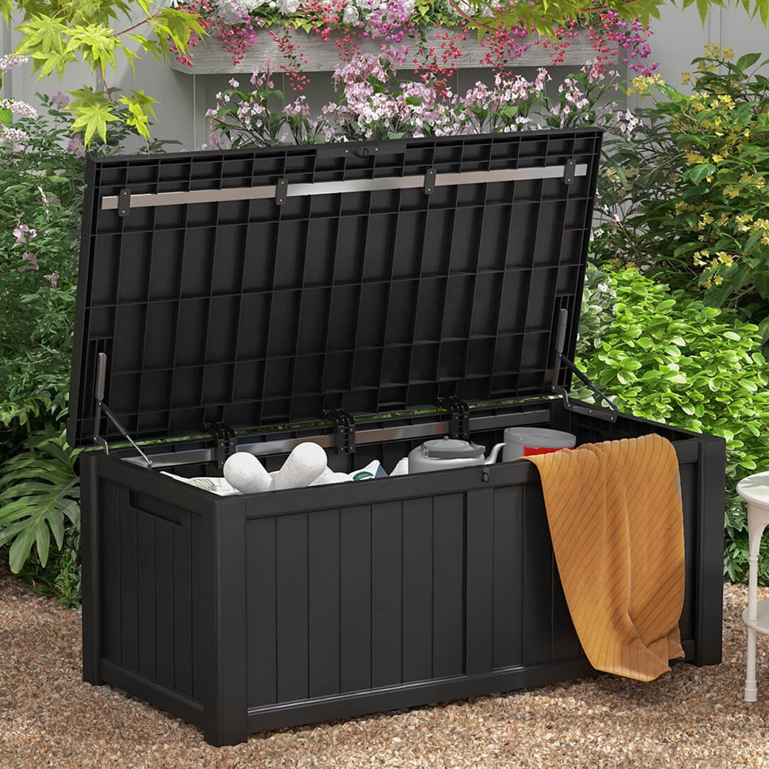 Patiowell 120 Gallon Deck Box Wood Look Outdoor Resin Plastic Storage