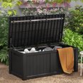 Patiowell Heavy Duty 125 Gallon Deck Box Wood Look Outdoor Resin Plastic Storage Deck Box, Black