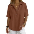thumbnail image 2 of Conairie Polo Collar T Shirts for Women Half Sleeve Solid Color Single Shirts Loose Fit Casual Tops Coffee L, 2 of 4
