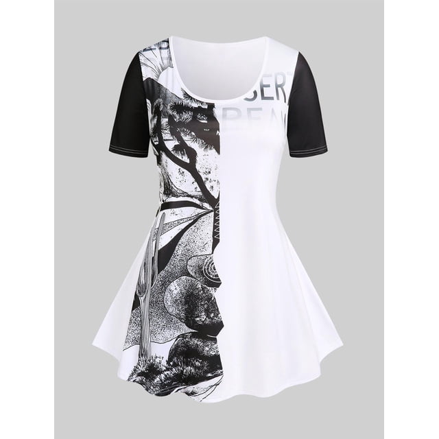 Camiseta Talla Extra Estampado Gráfico Curvo Rosegal Camisetas tallas grandes