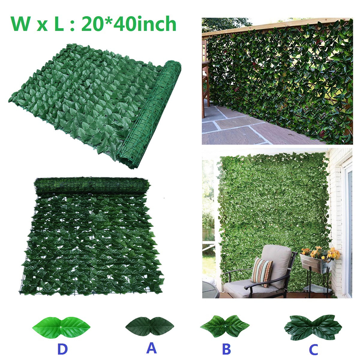120"X40" Faux Ivy Leaf Privacy Trellis Fence Screen Natural Looking Artificial 