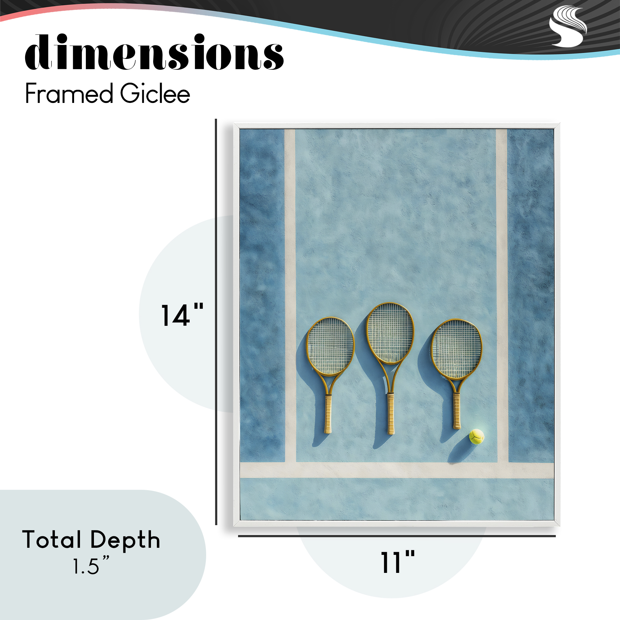 Tennis Racket Trio White Framed Giclee Art, design by Franklyn Gregory