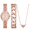 Rose Gold Watch / Bracelet / Necklace, variant on Women's Gift Set; Gold Watch, Brown Vegan Leather Strap and Stackable Beaded Bracelets (FMDAL1168)