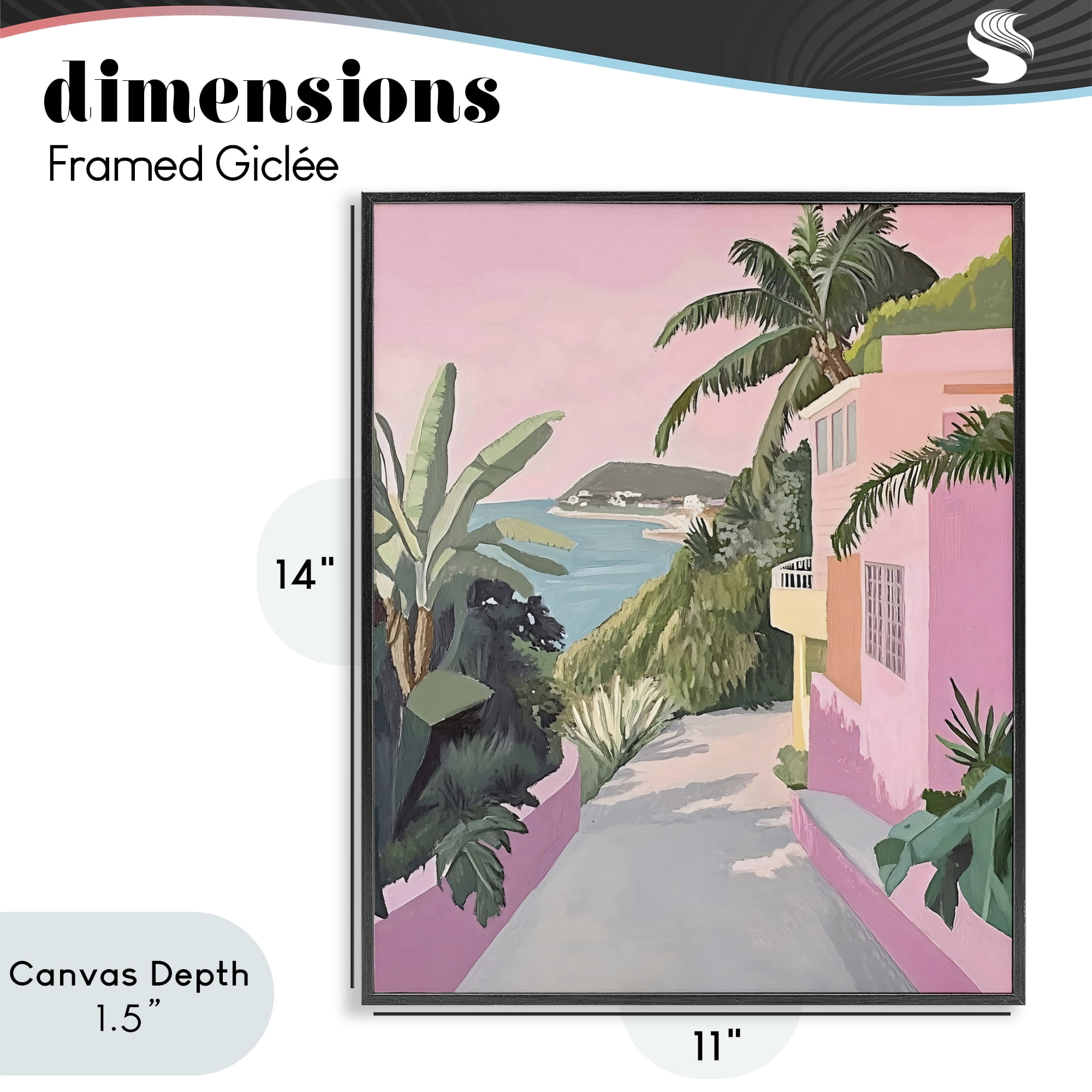 Stupell Industries Mediterranean Pink Coastal House Black Framed Giclee Art, design by The Prints Vibe