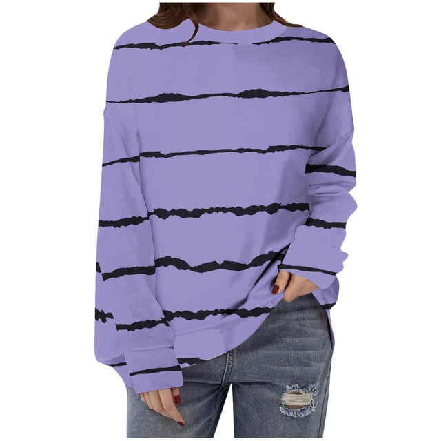 WRKEKC Chandail en Molleton Mode Tendance pour Femmes, Chandail à Manches Longues Col Rond avec Motifs Uniques pour Style Décontracté Mode Urbaine Violet P