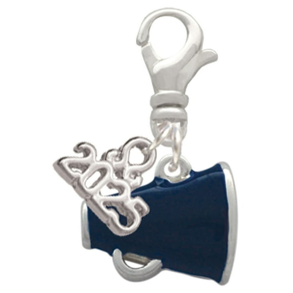 Delight Jewelry Silver-tone Small Navy Blue Megaphone - Silver-tone Clip on Charm with Mini Year 2025