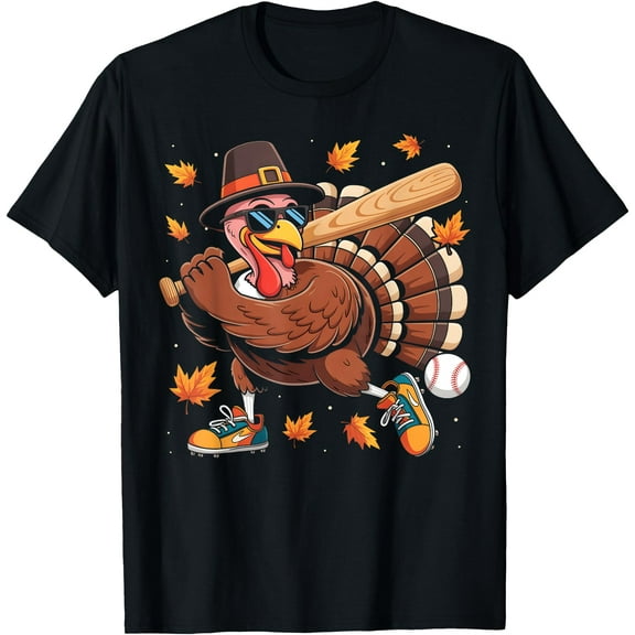 Funny Turkey Baseball Game Day Thanksgiving Men Boy Kids T-Shirt