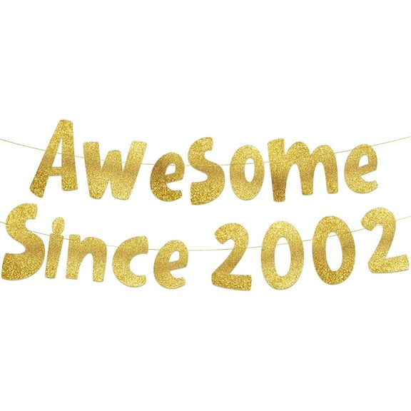 Awesome Since 2002 Gold Glitter Banner - 23rd Birthday and Anniversary Party Decorations