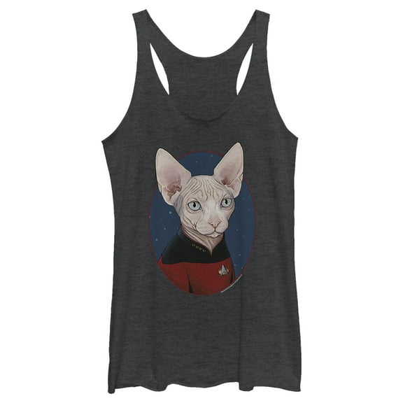 Women's Star Trek: The Next Generation Captain Jean Luc Picard Cat Racerback Tank Top Black Heather Small