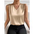 thumbnail image 2 of CHUMUD Womens Satin Tank Tops V Neck Pleated Sleeveless Business Casual Outfit Summer Dressy Work Blouse, 2 of 7